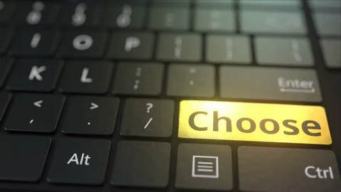 Black computer keyboard and gold choose key. Conceptual 3D animation Stock Footage 116478484
