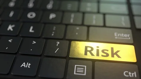 Black computer keyboard and gold risk key. Conceptual 3D animation Stock Footage 116483146