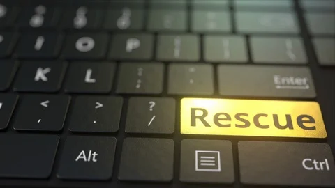 Black computer keyboard and gold rescue key. Conceptual 3D animation Vídeo Stock 116712971