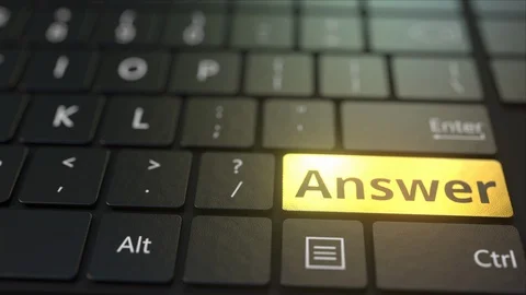 Black computer keyboard and gold answer key. Conceptual 3D animation Stock Footage 117129529
