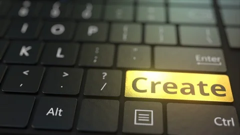Black computer keyboard and gold create key. Conceptual 3D animation Stock Footage 117981371