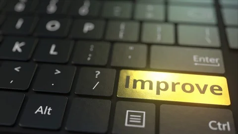 Black computer keyboard and gold improve key. Conceptual 3D animation 動画素材 118273687