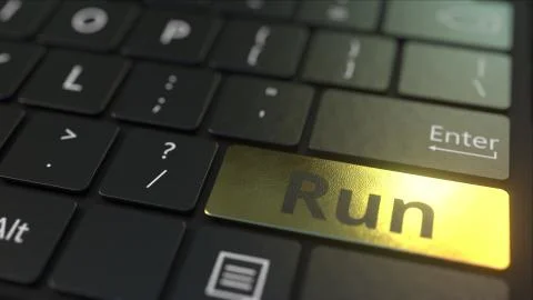 Black computer keyboard and gold run key. Conceptual 3D rendering Stock Illustration