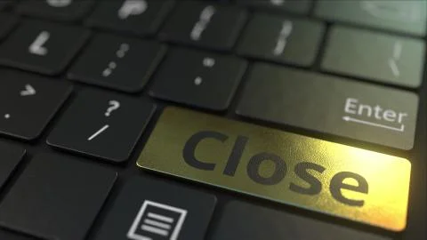 Black computer keyboard and gold close key. Conceptual 3D rendering Stockillustratie