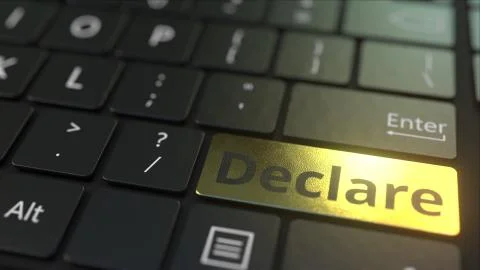 Black computer keyboard and gold declare key. Conceptual 3D rendering イラスト素材