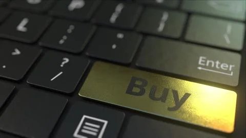 Black computer keyboard and gold buy key. Conceptual 3D rendering Stock Illustration