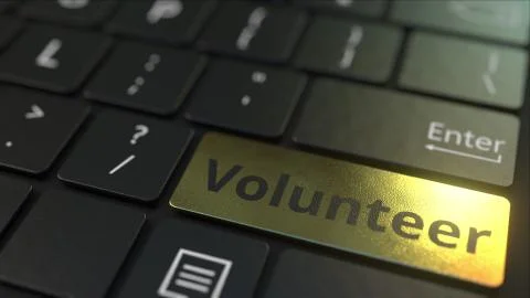 Black computer keyboard and gold volunteer key. Conceptual 3D rendering イラスト素材