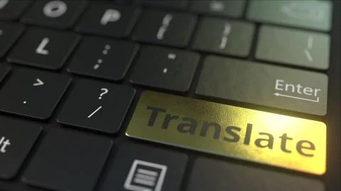 Black computer keyboard and gold translate key. Conceptual 3D rendering Stock Illustration