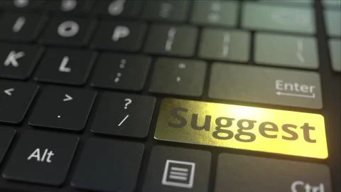 Black computer keyboard and gold suggest key. Conceptual 3D rendering 스톡 일러스트