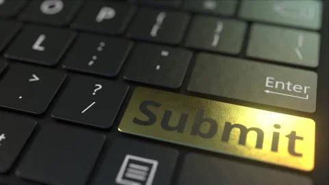 Black computer keyboard and gold submit key. Conceptual 3D rendering Stock-Illustration