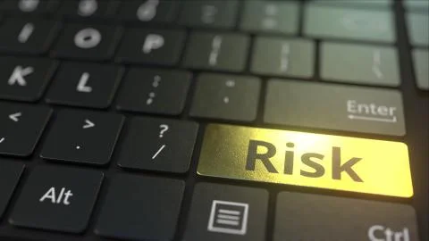 Black computer keyboard and gold risk key. Conceptual 3D rendering Stock Illustration