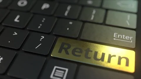Black computer keyboard and gold return key. Conceptual 3D rendering 스톡 일러스트