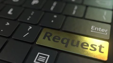 Black computer keyboard and gold request key. Conceptual 3D rendering Stock Illustration