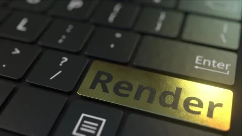 Black computer keyboard and gold render key. Conceptual 3D rendering Stock Illustration