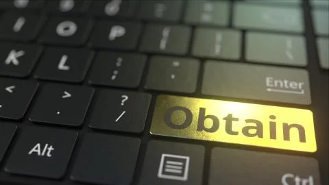 Black computer keyboard and gold obtain key. Conceptual 3D rendering Stock Illustration