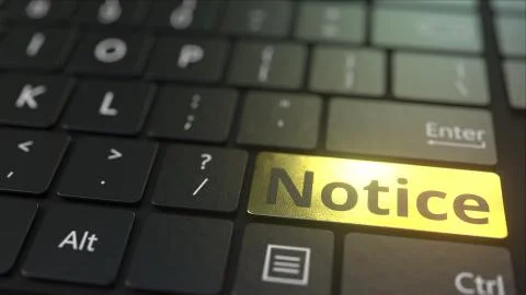 Black computer keyboard and gold notice key. Conceptual 3D rendering 스톡 일러스트