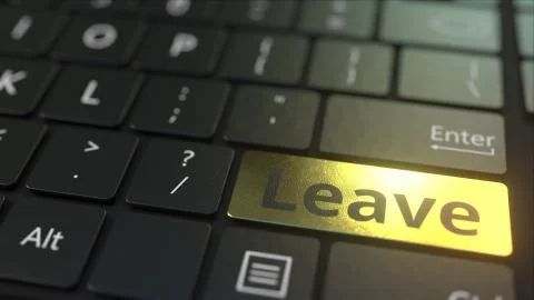 Black computer keyboard and gold leave key. Conceptual 3D rendering 스톡 일러스트