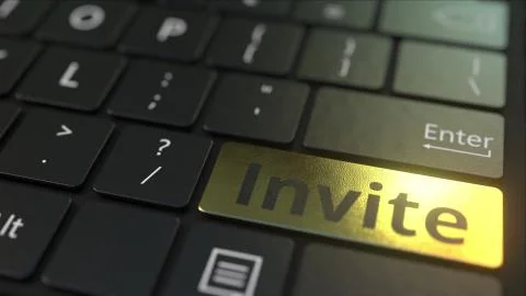 Black computer keyboard and gold invite key. Conceptual 3D rendering イラスト素材