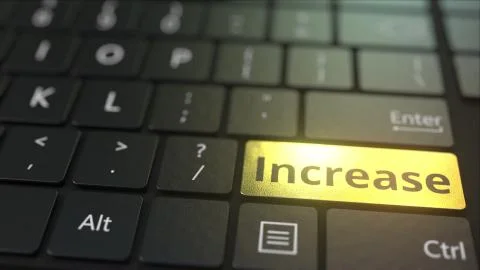 Black computer keyboard and gold increase key. Conceptual 3D rendering イラスト素材