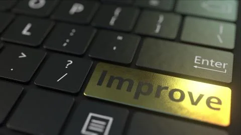 Black computer keyboard and gold improve key. Conceptual 3D rendering Stock Illustration