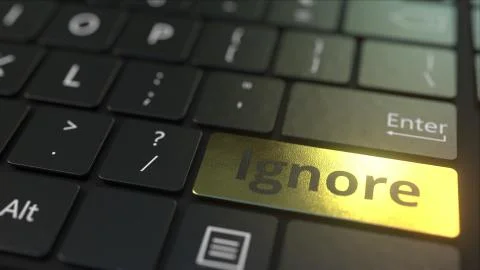 Black computer keyboard and gold ignore key. Conceptual 3D rendering 스톡 일러스트
