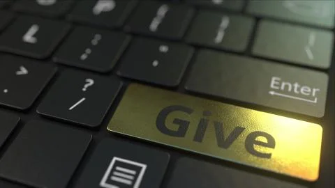 Black computer keyboard and gold give key. Conceptual 3D rendering Ilustração Stock