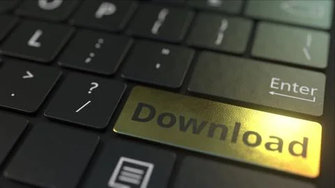 Black computer keyboard and gold download key. Conceptual 3D rendering Stock Illustration