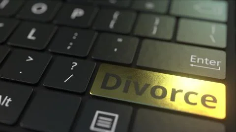 Black computer keyboard and gold divorce key. Conceptual 3D rendering イラスト素材