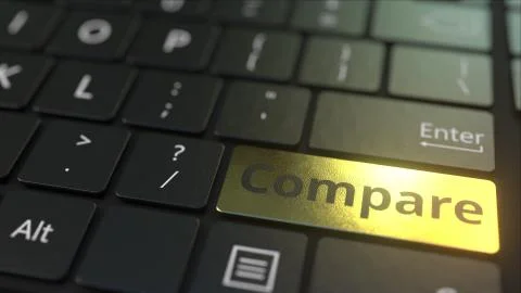 Black computer keyboard and gold compare key. Conceptual 3D rendering Stock Illustration