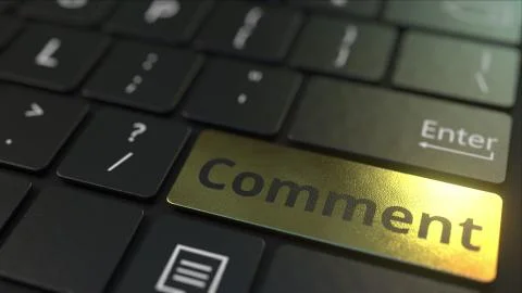 Black computer keyboard and gold comment key. Conceptual 3D rendering Stock-Illustration