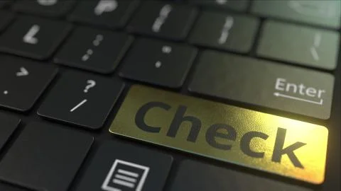 Black computer keyboard and gold check key. Conceptual 3D rendering Stock Illustration