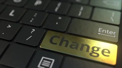 Black computer keyboard and gold change key. Conceptual 3D rendering Stock Illustration