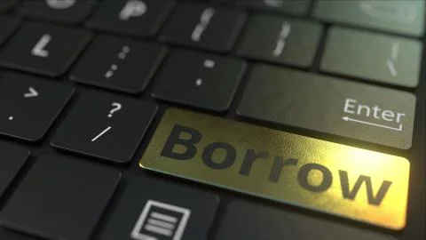 Black computer keyboard and gold borrow key. Conceptual 3D rendering Stock Illustration