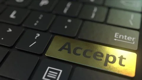 Black computer keyboard and gold accept key. Conceptual 3D rendering Stock Illustration