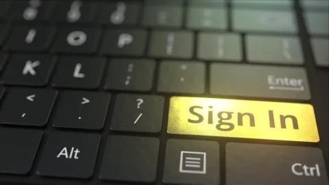 Black computer keyboard and gold sign in key. Conceptual 3D rendering イラスト素材
