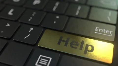 Black computer keyboard and gold help key. Conceptual 3D rendering Illustrazione stock