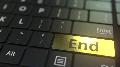 Black computer keyboard and gold end key. Conceptual 3D rendering Illustrazione stock