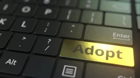 Black computer keyboard and gold adopt key. Conceptual 3D rendering 库存插图