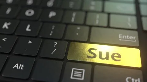 Black computer keyboard and gold sue key. Conceptual 3D rendering Stock Illustration