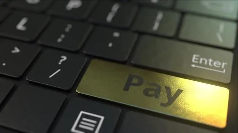 Black computer keyboard and gold pay key. Conceptual 3D rendering 스톡 일러스트