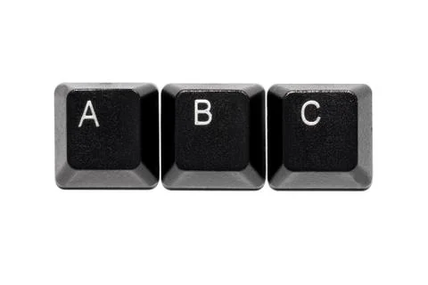 Black computer keyboard letters a b c keys on white background Stock Photos