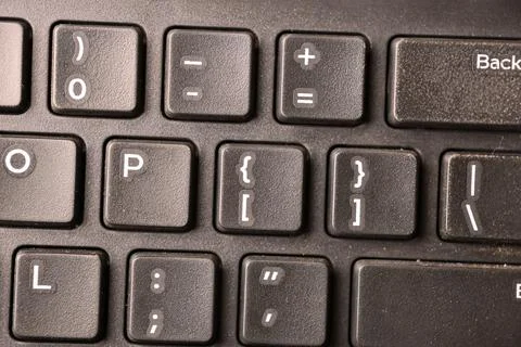 Black Computer Keyboard Macro Shot Highlighting Left Square Bracket Key wit.. Stock-Fotos