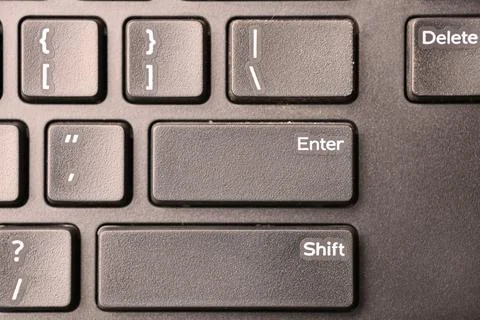Black Computer Keyboard Macro Shot Highlighting Enter Key with Soft Blurred.. Stock-Fotos