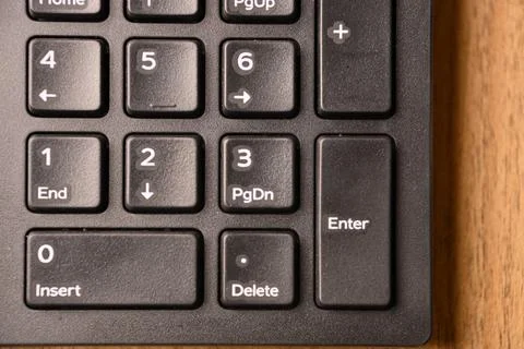 Black Computer Keyboard Macro Shot Highlighting 3 Key and Page Down Key on .. Foto stock