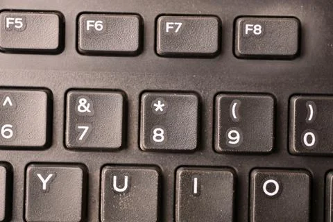 Black Computer Keyboard Macro Shot Highlighting 8 and Asterisk Key with Sof.. Stock Photos