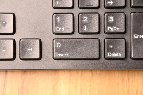 Black Computer Keyboard Macro Shot Highlighting 0 and Insert Keys on Numeri.. Stock Photos
