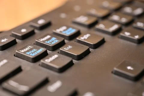 Black Computer Keyboard Macro Shot Highlighting End Key with Soft Blurred B.. Foto stock
