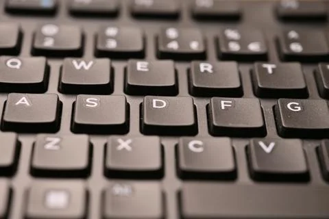 Black Computer Keyboard Macro Shot Highlighting D Key with Angled Top View .. Foto stock