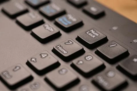 Black Computer Keyboard Macro Shot Highlighting Num Lock Area 7 Key on Nume.. Stock Photos