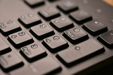 Black Computer Keyboard Macro Shot Highlighting Num Lock Area 6 Key on Nume.. Stock Photos